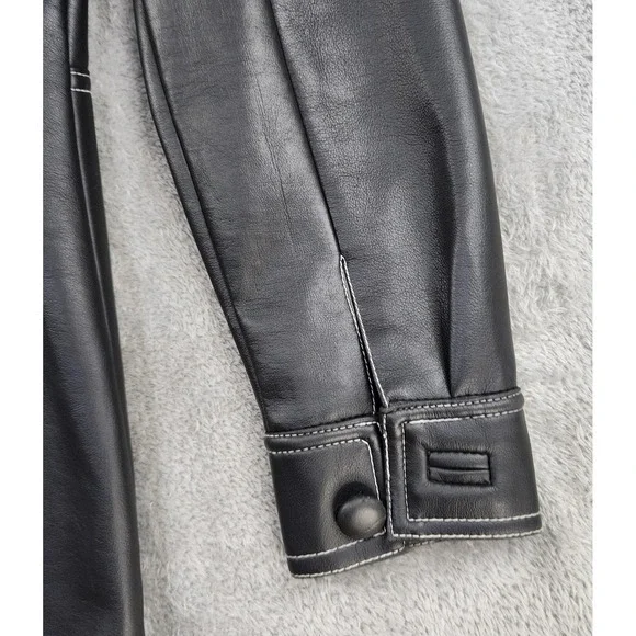 Neutral Zone Coat Womens Small Black Faux Leather  Longline Button Front Vintage - Picture 8 of 15